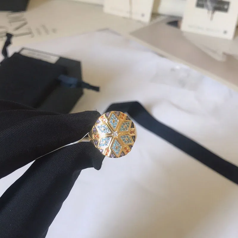UMGODLY Luxury Brand Fashion Ring Yellow Gold Color Multicolor Stones Geometric Shapes Tribal Finger for Women Mana Series | Украшения и
