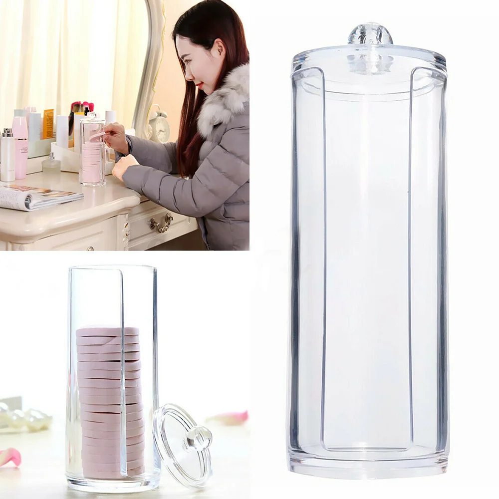 

2 Pcs Cotton Pad Storage Case Organizer Transparent Round Acrylic Puff Holder Container Makeup Remover Cotton Wipes Storage Box