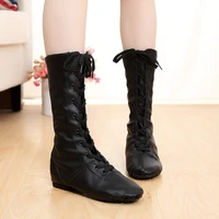 2022 canvas pu children dance boots new style jazz shoes lace ups long boot black gold silver stage women