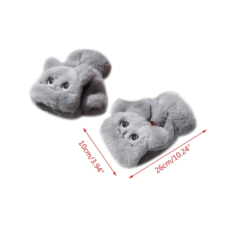 

Women Thicken Plush Warm Half Finger Gloves Cute Cat Convertible Flip Mittens 649C