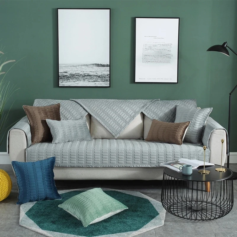 Мягкий бархатный секционный чехол на диван для гостиной однотонный