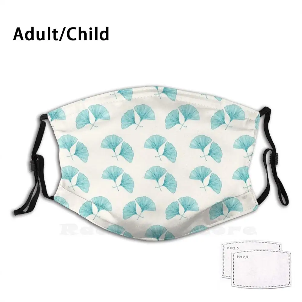 

Ginkgo Blue Funny Print Reusable Pm2.1154 Filter Face Mask Blue Ginkgo Leaves Pattern Floral Nature Flora Cyan Linear Blue