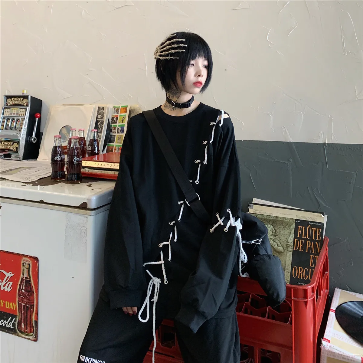 Yoji Темный ветер ins супер огонь Высокая уличная хип хоп личность diy привязанная полоса пропускания Свободный Длинный Рукав Толстовка для мужчин и женщин WGWY88