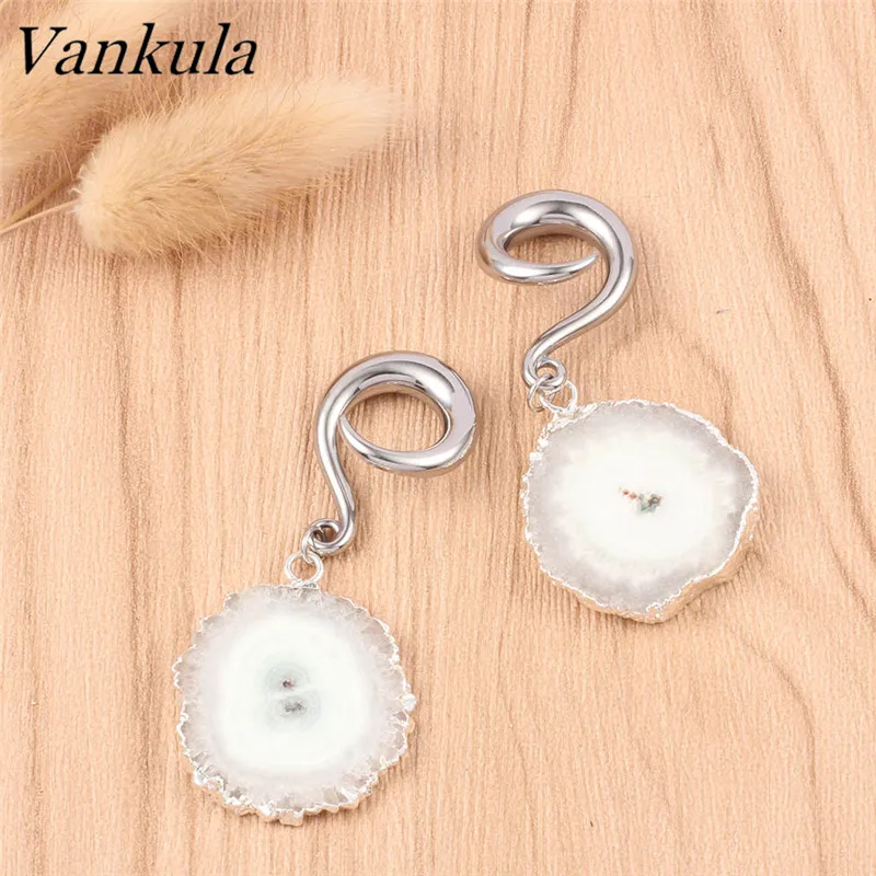 Vankula, 2 шт., новинка, натуральный камень, болтаются, затычки для ушей, тоннель, нержавеющая сталь, крючки для ушей, пирсинг, ювелирные изделия