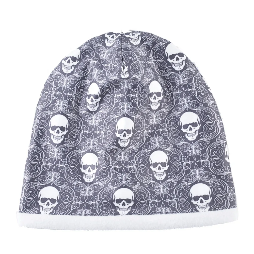 Шапка мужская мода череп шапочки с узором для мужчин зимние теплые Skullies шапочки женщин толстые Лыжные шапки унисекс хип хоп панк прохладный шапка зимняя