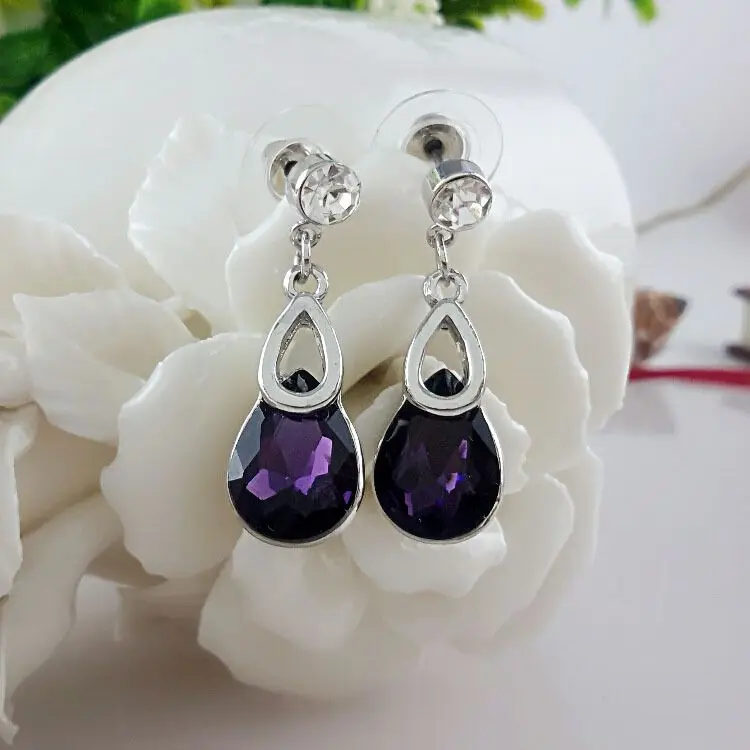 

QiLeSen Fine jewelry 925 sterling silver suitable for ladies wedding classic drop purple earrings yw078