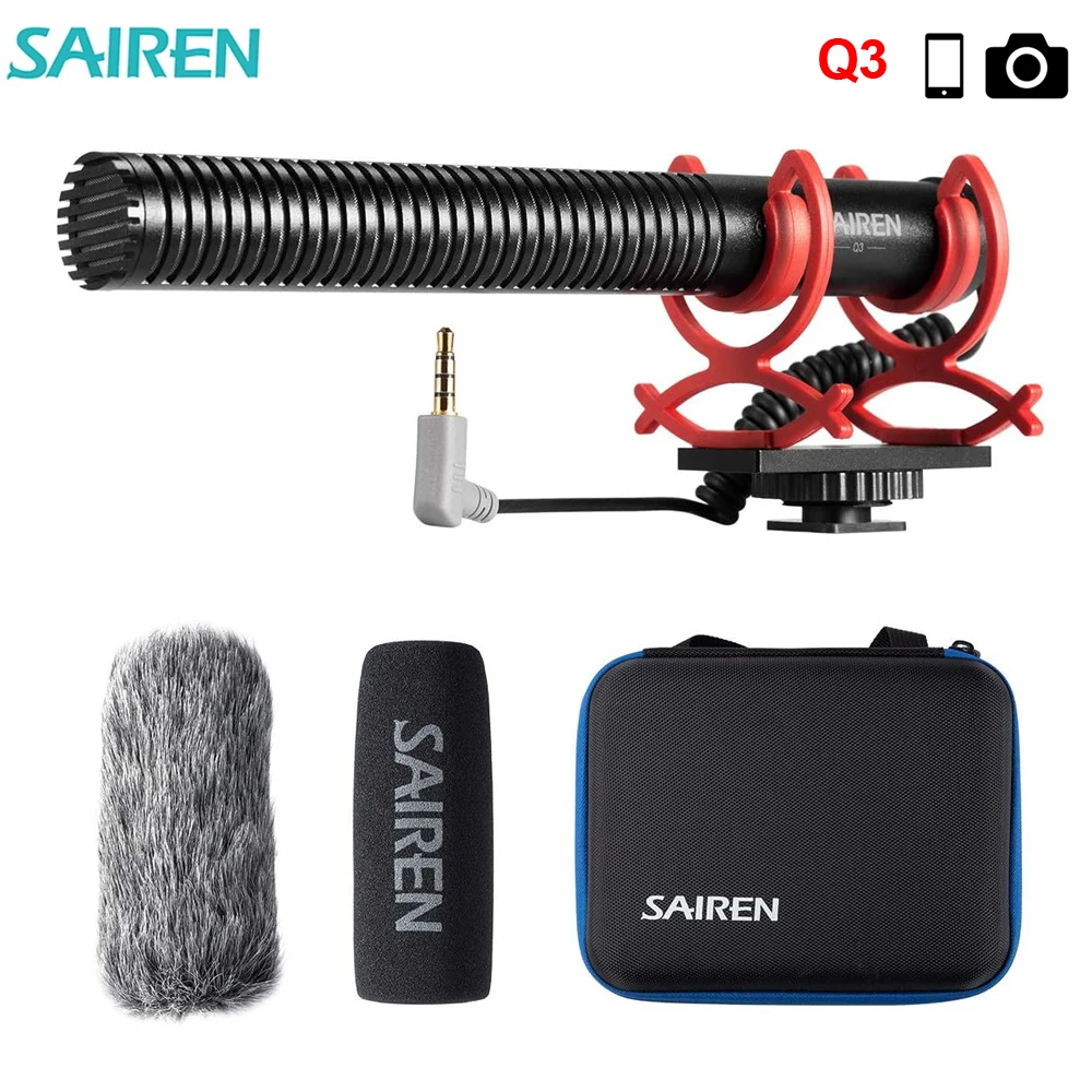 

Микрофон Sairen Q3, профессиональный микрофон для интервью, запись аудио и видео, суперкардиоидный микрофон для iPhone, Android, DSLR, YouTube, прямая трансл...