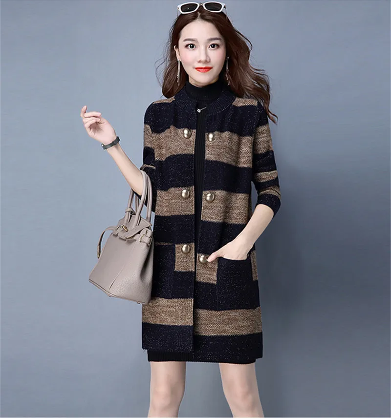 

Boollili 2020 Spring Autumn Female Cardigan Loose Women Knitted Sweater Fashion Striped Plus Size Casual Womens Sweaters