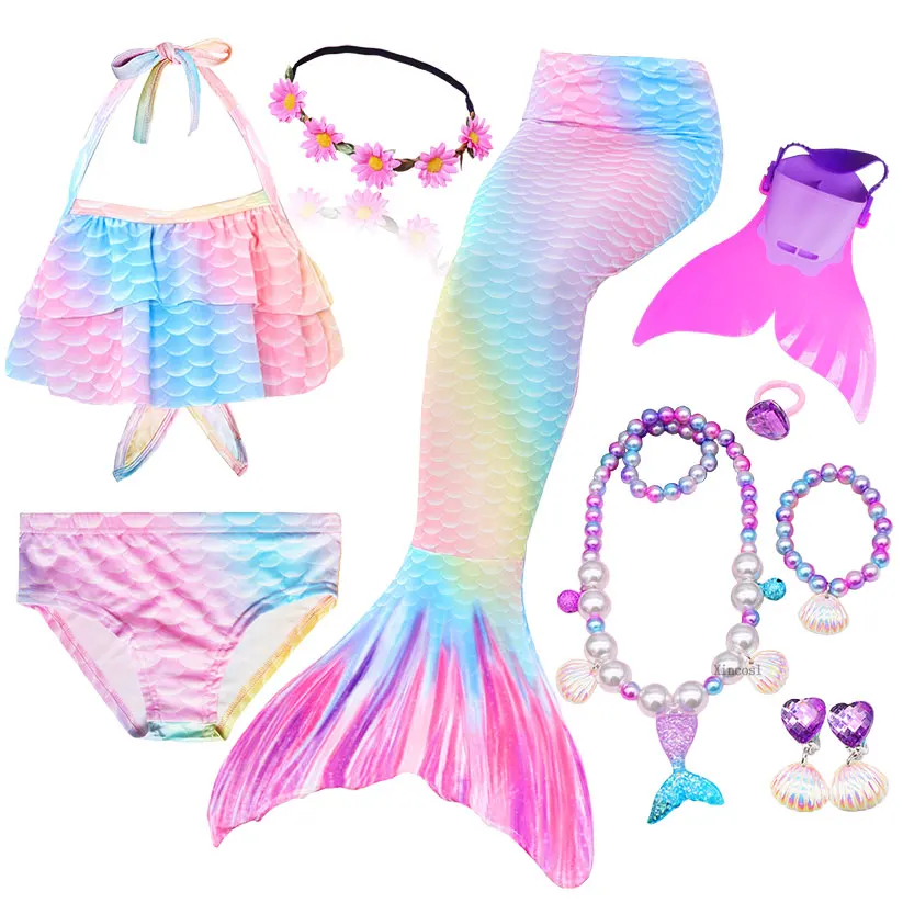 

Girls Swimming Mermaid Tail Cosplay Mermaid Costume Swimsuit Summer set Monofin Fin Flipper Kids Swimmable Children Swimwear Set