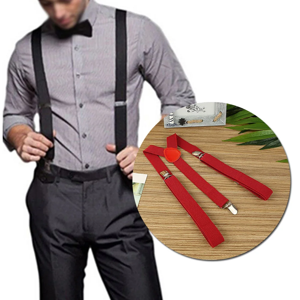 

Solid Color Elastic Leather Suspenders Braces Men Women Black Blue Red Adjustable Straps For Wedding Suit Skirt Accessories Gift
