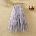 Юбка женская с эластичной завышенной талией, однотонная сетчатая фатиновая элегантная длинные юбки для дам юбка, лето-осень