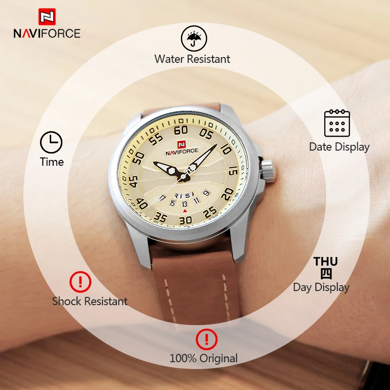 

NAVIFORCE Brand Men Sports Watches Men Quartz Date Clock Leather Strap Casual Waterproof Calander Wrist watch relogio masculino
