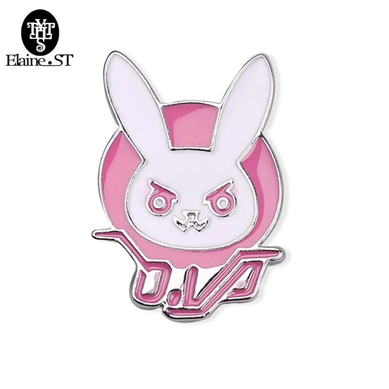 Game Dva Rabbit Bunny Logo Metal Enamel Pin Pink Diva Bunny Hard Enamel Brooch for Cosplay Prop Accessory Jewelry