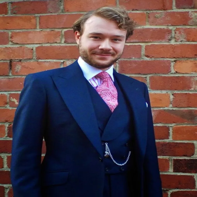 

Мужские костюмы темно-синего цвета 2021, индивидуальный пошив, свадебный смокинг для лучших мужчин, облегающие костюмы для жениха (пиджак + бр...