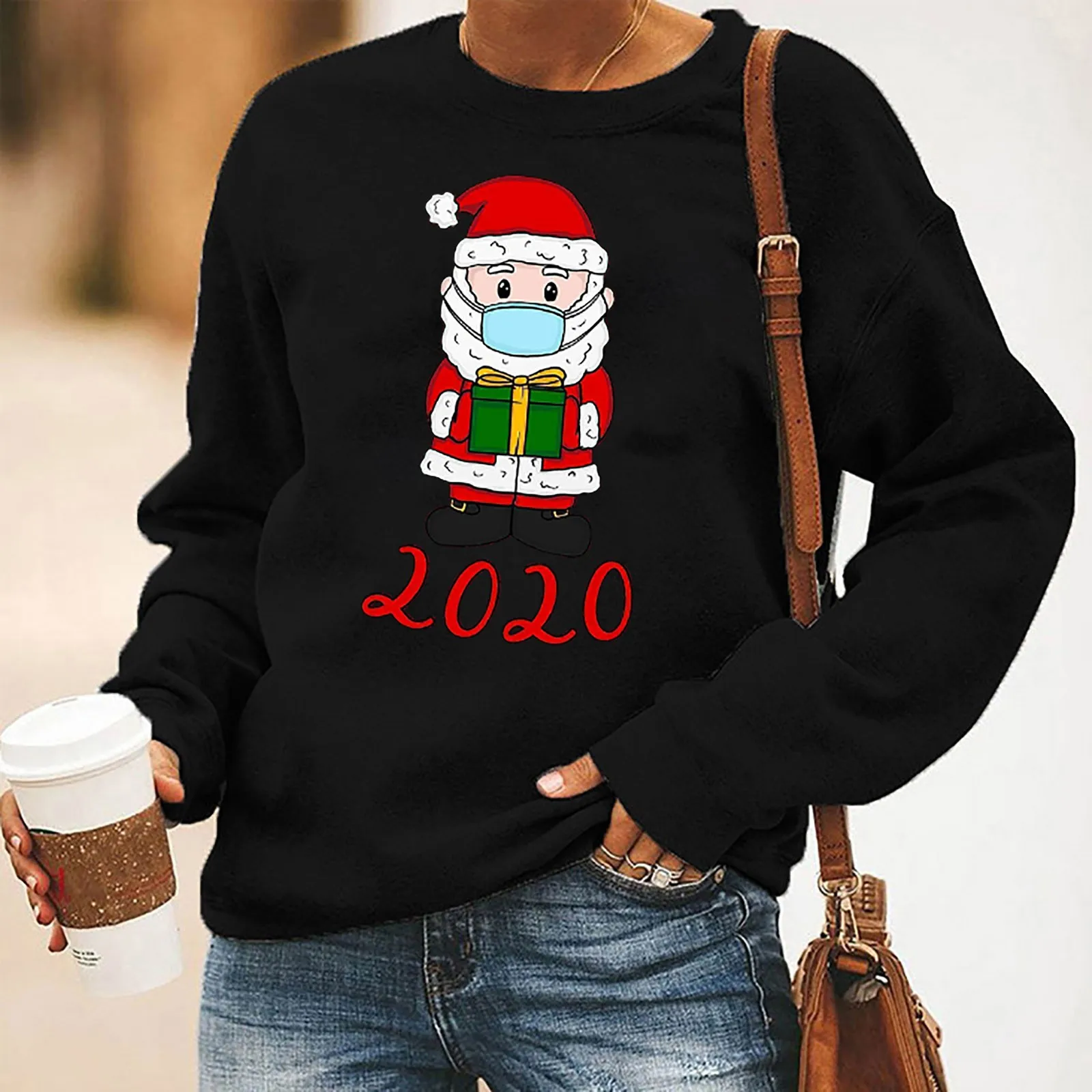 Женские топы 2020 Рождественская Толстовка с длинными рукавами и изображением