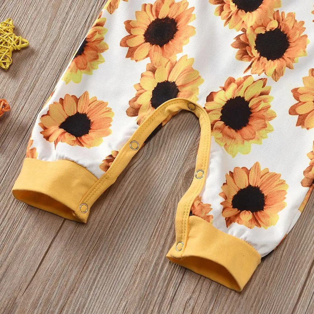 

2020 Children Summer New Infant Girls Bodysuit Sunflower Print Short Sleeve Boxer Jumpsuit Baby Girl Clothes ropa de bebe