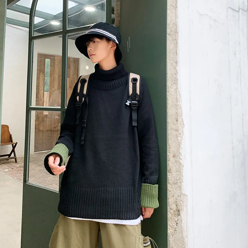 Свитер мужской с высоким воротником теплый мягкий удобный вязаный хлопковый