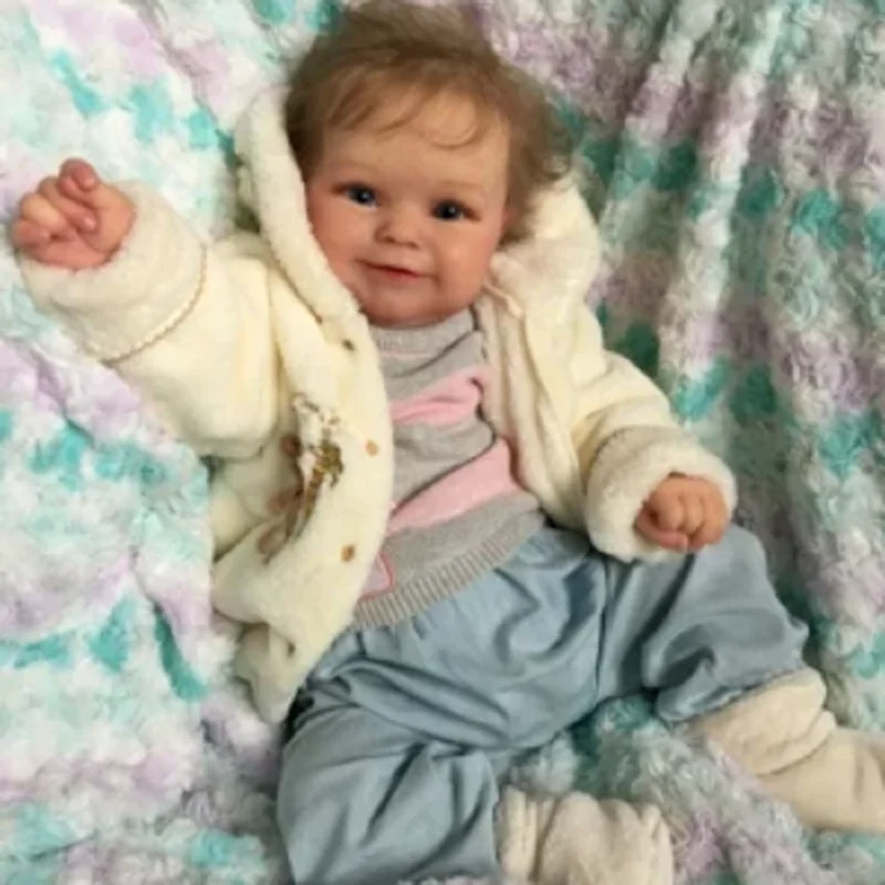 

Lifelike 20inch Handmade Babe Girl Maddie Blue Eyes, Smily Reborn Baby Doll Lovely Newborn Baby Girl Cloth Body Nice Gift