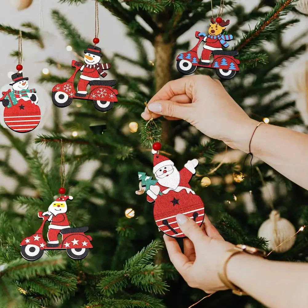 

5PCS Christmas Cycling Old Man Pendant Color Printing Ornaments Christmas Tree Ornaments Cycling Snowman Christmas Pendant
