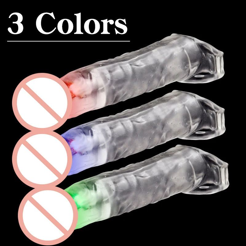 Прозрачный светящийся рукав с шипами Мужской пенис Кристальный игрушка для пары
