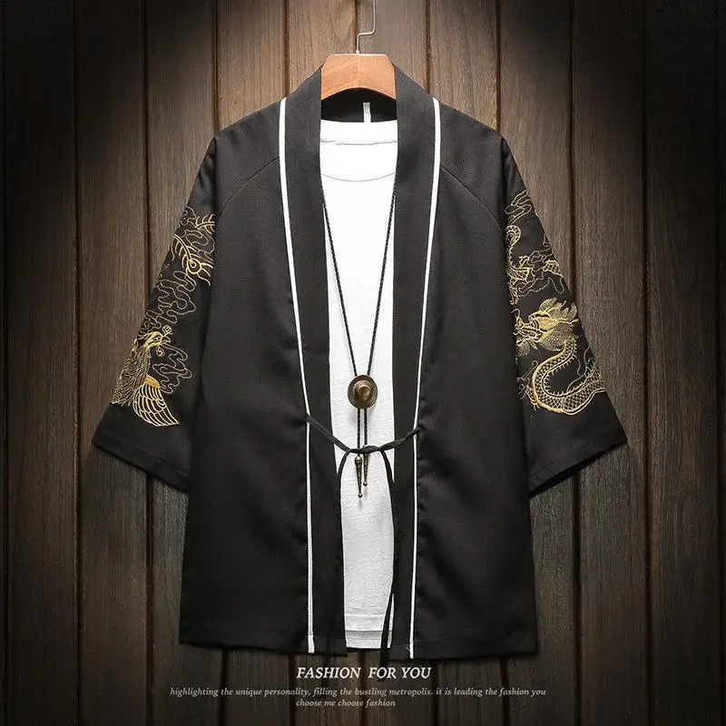 Летняя Новинка для мужчин Haori одежда Винтаж Китайский дракон солнцезащитный крем классический кардиган блузка кимоно топ азиатского Аниме Косплей рубашка 5XL - Цвет: Style D