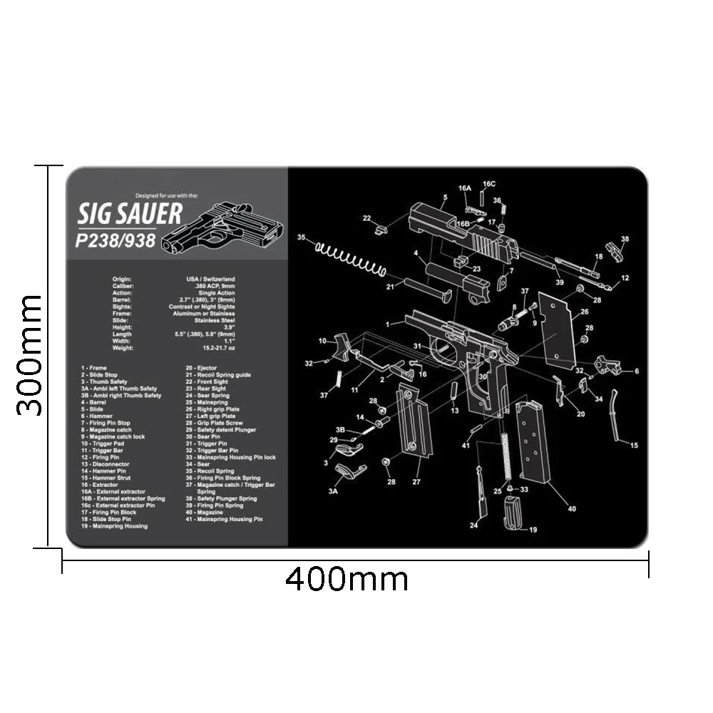 SIG SAUER P238 938 CZ 75 Gen4 Glock пистолет очистки резиновый коврик с частей схема и инструкции оружейные скамейки коврик для мыши Walther PPQ HK P2000 - Цвет: SIG SAUER P238 938