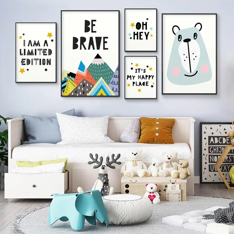 

Baby Nursery Wall Art Funny Quote Canvas Posters Prints Cartoon Bear Mountain Painting Nordic Picture Children Bedroom Decor