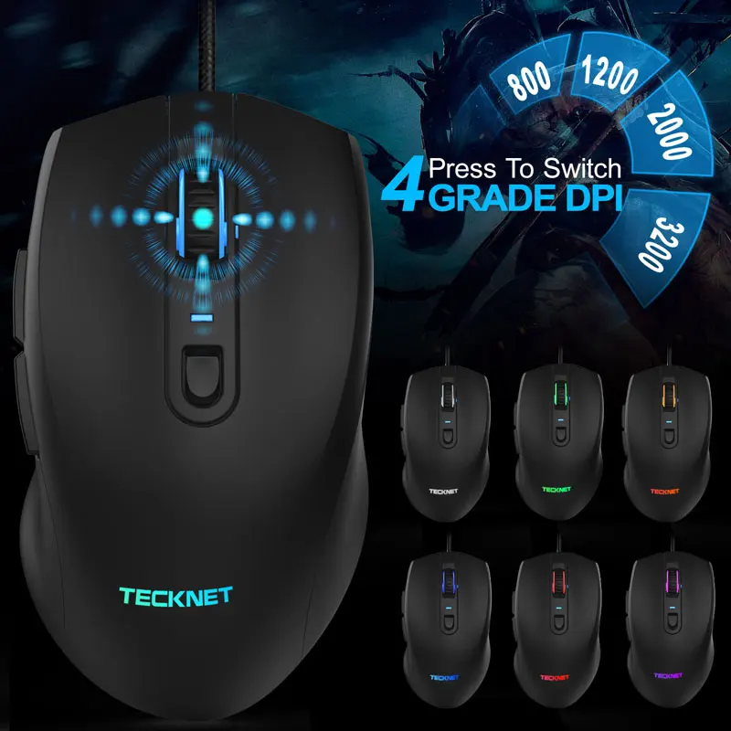 TeckNet игровая клавиатура мышь комбо комплект эргономичный 7 цветов светодиодный с