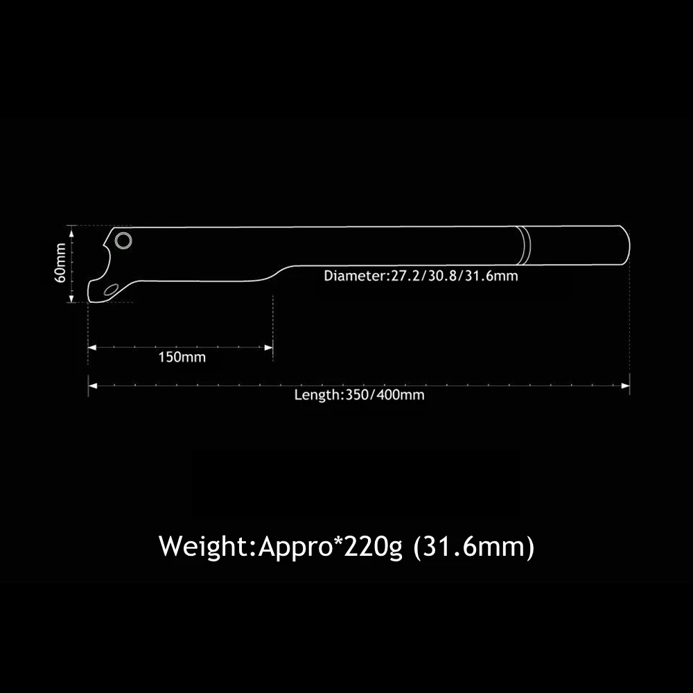 

TOMTOU Carbon Fiber Seatpost Bicycle Seat Tube Bike Parts Matte Black Offset 5mm Diameter 27.2/30.8/31.6mm Length:350/400mm