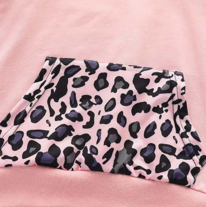 

2 Pcs Set Infant Leopard Print Outfits Toddler Long Sleeve Front Pocket Hoodie Trousers Autumn Baby Clothing