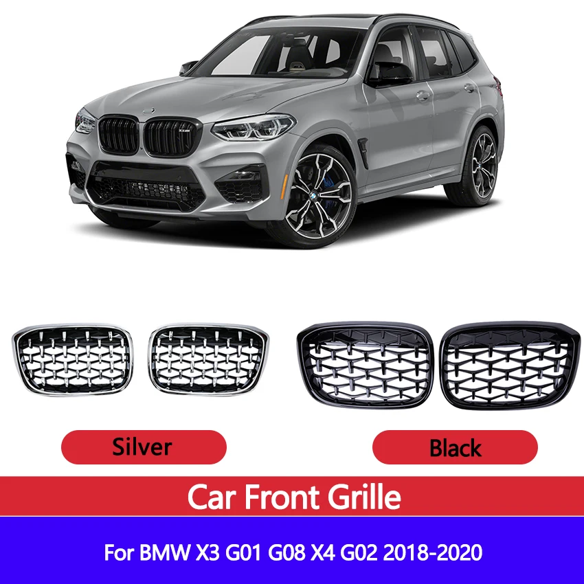 

Front Hood Kidney Grille Diamond Gypsophila Silver Black For BMW X3 G01 G08 X4 G02 2018-2020 Car Accessories Replacement