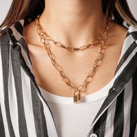 multi layer punk metal lock pendants necklaces for women gold silver color chunky chain necklaces hip hop party jewelry gifts