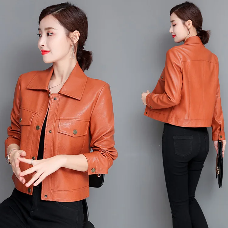 Japanese Fashion Soft Leather Jackets Spring Autumn Short Coat Motorcycle Leather Jacket Female Slim Outwear Casual Tops