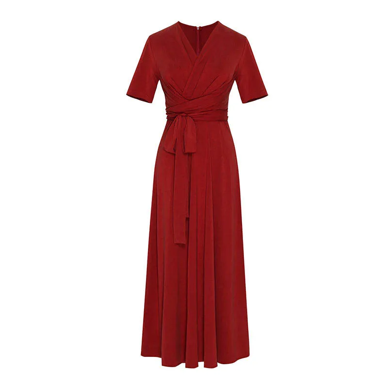 Французский цвет меди атласное платье для женщин элегантное Ретро v-образным
