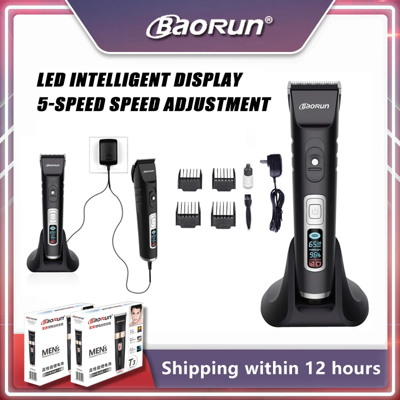 

BaoRun A10S LCD Display Electric Hair Clipper Professional Hair Trimmer Cutter Cutting Machine Cordless Beard Shaving For Salon