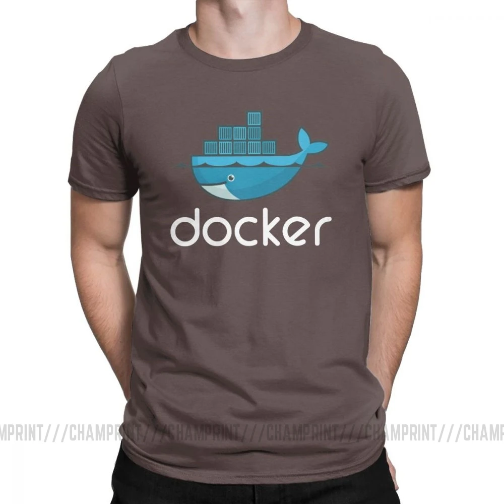Мужская футболка с логотипом Docker, Linux, Javascript, компьютерная хлопковая одежда, Забавные футболки с коротким рукавом и круглым вырезом, графические футболки - Цвет: Коричневый