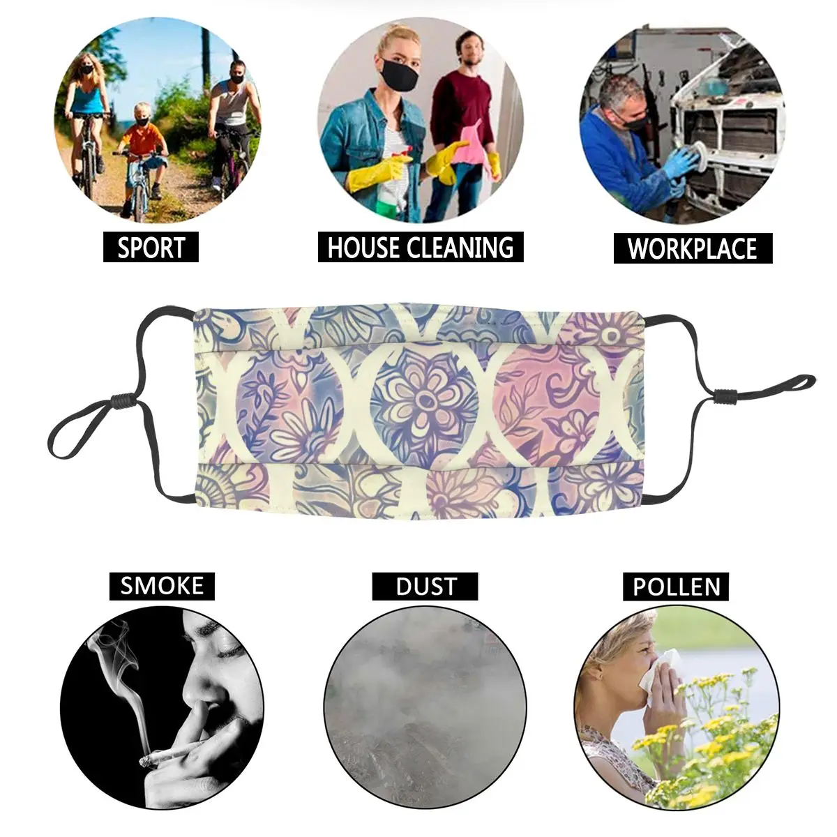 

Floral Ogee In Vintage Tones Reusable Face Mask Moroccan Style Anti Haze Dustproof Mask Protection Mask Respirator Mouth Muffle
