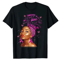 strong smart black women breast cancer survive pink ribbon t shirt tops woman graphic clothing
