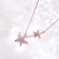 fashion double starfish necklace for women stars rhinestone pendant necklace necklaces jewelry party gift