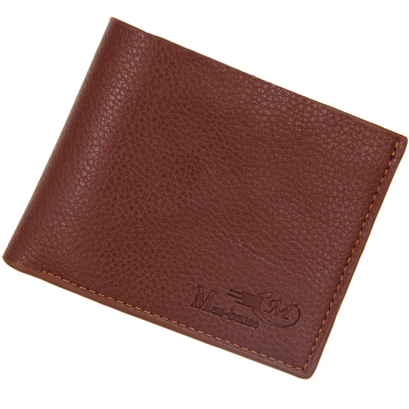 Light brown Мини-кошелек для мужчин 3 цвета винтажный мягкий из искусственной кожи роскошный Короткий держатель для мужчин кожаные кошельки DIY гравировка имени доступны - Цвет: Light brown