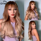 OneNonly синтетические парики для женщин длинные волнистые коричневые парики с челкой Рождественский косплей повседневные натуральные волосы термостойкие