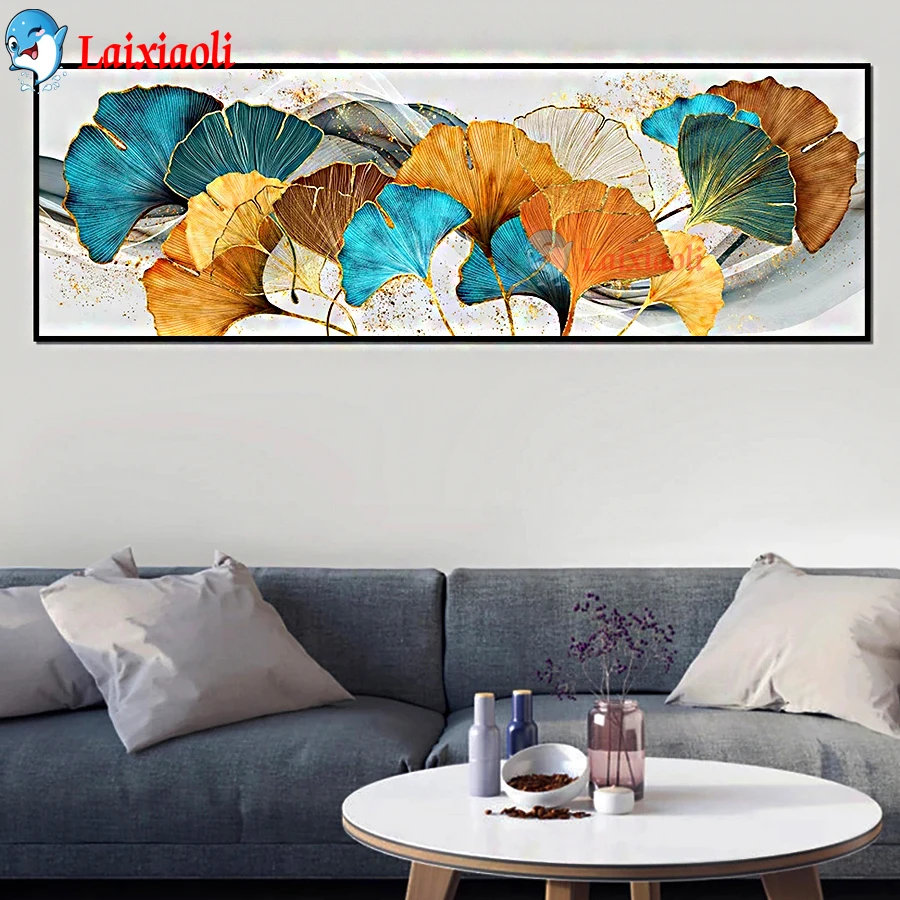 

Full Square Round Drill 5D Diamond Painting Abstract Ginkgo biloba Leaf 5D Embroidery "Yellow Green Blue Plant Leaf" Home decor