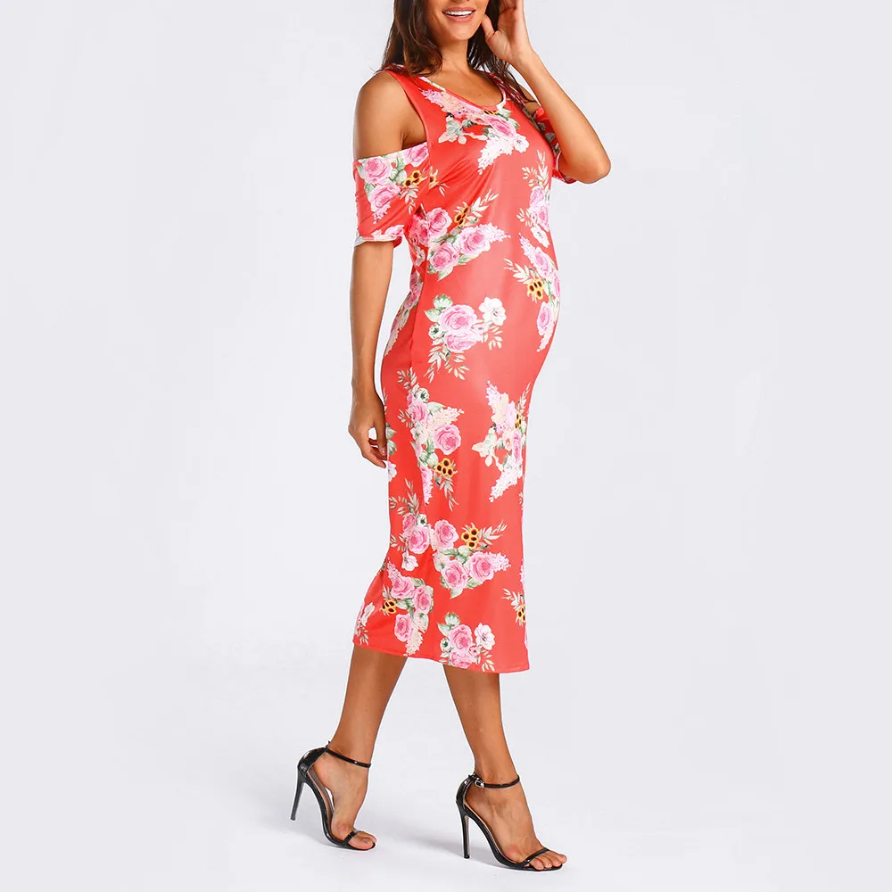 Платье для беременных женщин с цветочным принтом обтягивающее платье круглым