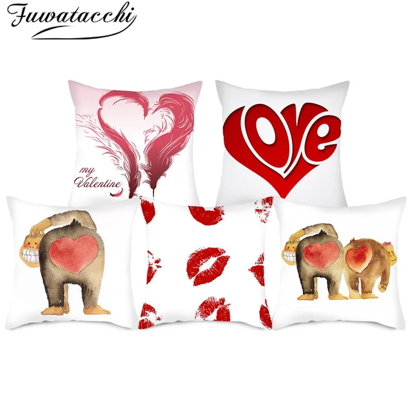 Fuwatacchi Red Sweetheart Love Printed Pillow Case Heart Picture Cushion Cover Decorative For Home Sofa Accessories | Дом и сад