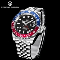 pagrne design luxurious watch for men stainless steel mechanical watches gmt waterproof 100m sapphire glass automatic wristwatch