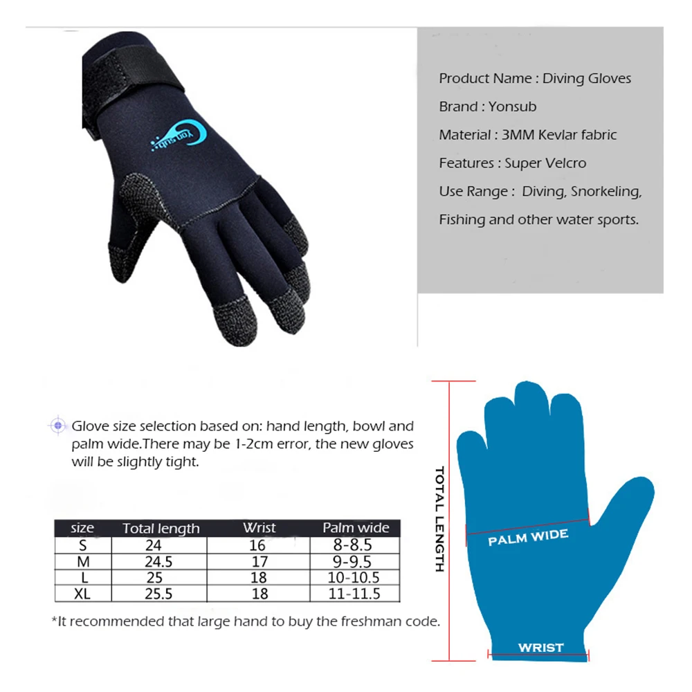 

3MM Kevlar Diving Gloves For Underwater Hunting Non-slip Spearfishing Equipment Adjustable Black Gloves