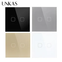 unkas ac220v 2 gang 1 way light wall touch screen switch eu standard 4 color crystal glass panel outlet