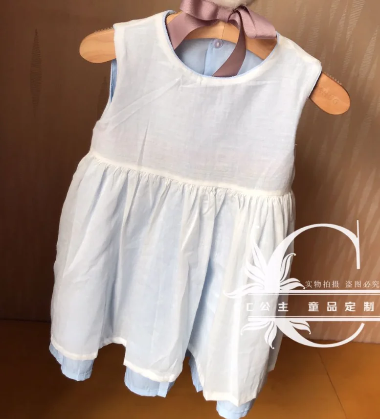 

Blue Smocked Dresses For Girls Sleeveless Summer Baby Smocked Dress Vintage Kids princess dress