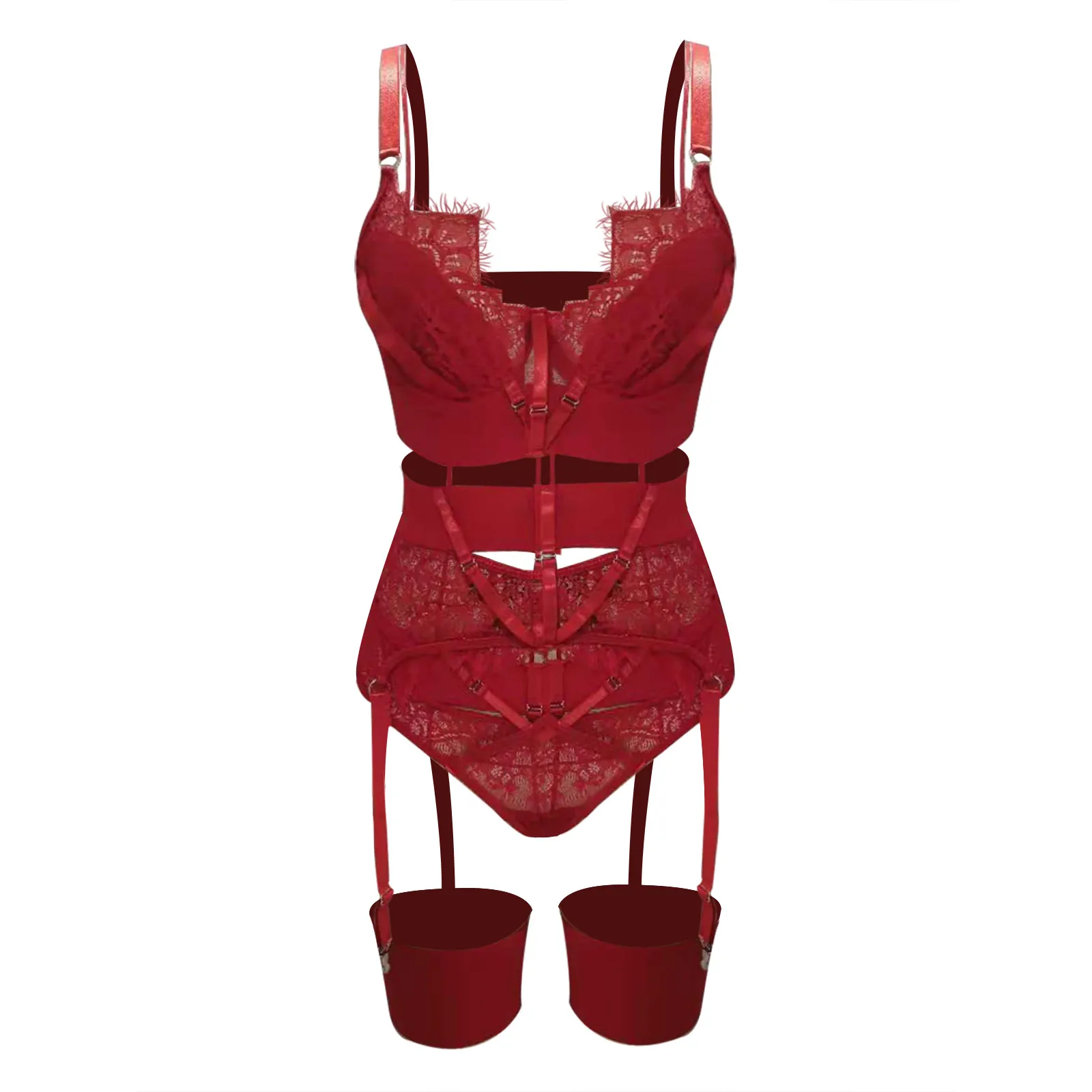 

Women Lingerie Set Solid Color Embroidery Eyelashes Lace Ladies Sexy Lingerie Lace Stitching Temptation Pajamas Garter Lenceria