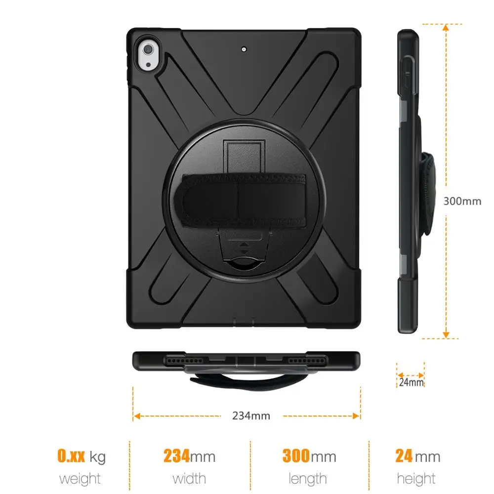Чехол для планшета для iPad Pro 12,9 дюйма 3rd Gen военный сверхмощный вращающийся чехол с ремешком для A2014 A1895 A1876